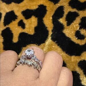 Silver Floral CZ Bridal Ring Set in Silver